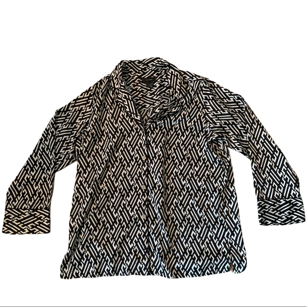 Natori Black White Smooth Top Blouse Womens S